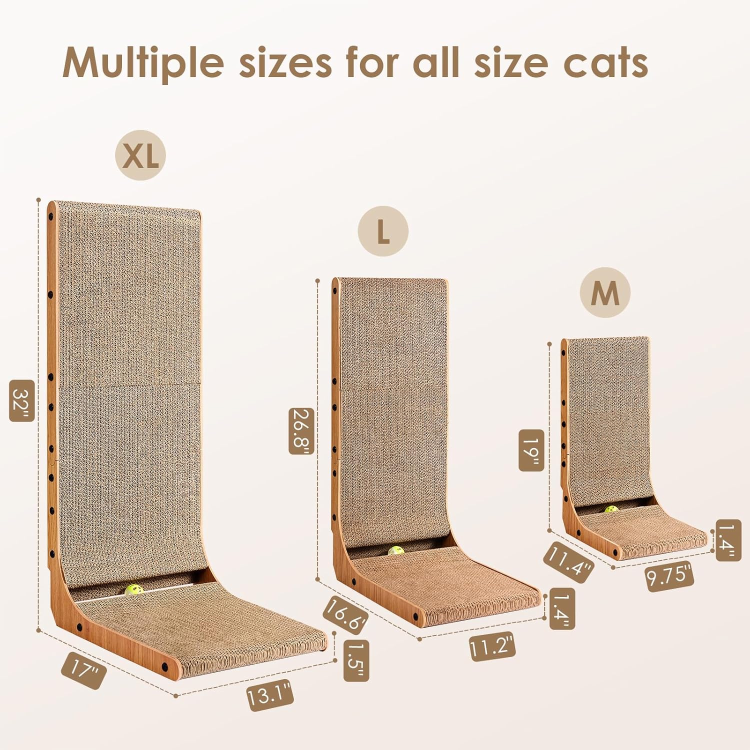 Thumbnail 5 de EHEYCIGA L Shape Vertical Cat Scratcher – 68cm High Cardboard Scratching Board for Indoor Cats