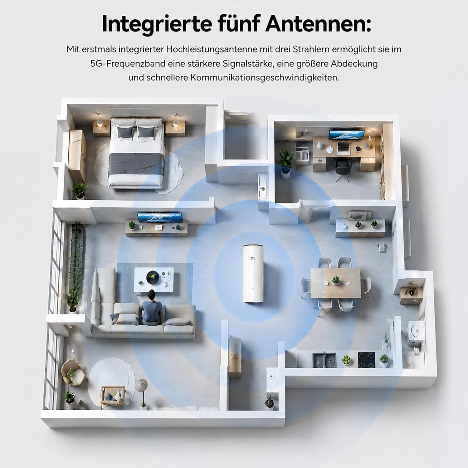 Detalle de ZTE WLAN Router WiFi 6 AX3000 mit EasyMesh – stabile Abdeckung für Homeoffice und Streaming