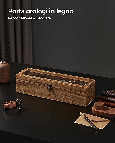Thumbnail 6 de SONGMICS JOW006K01 scatola per orologi in legno, 6 scomparti e coperchio in vetro
