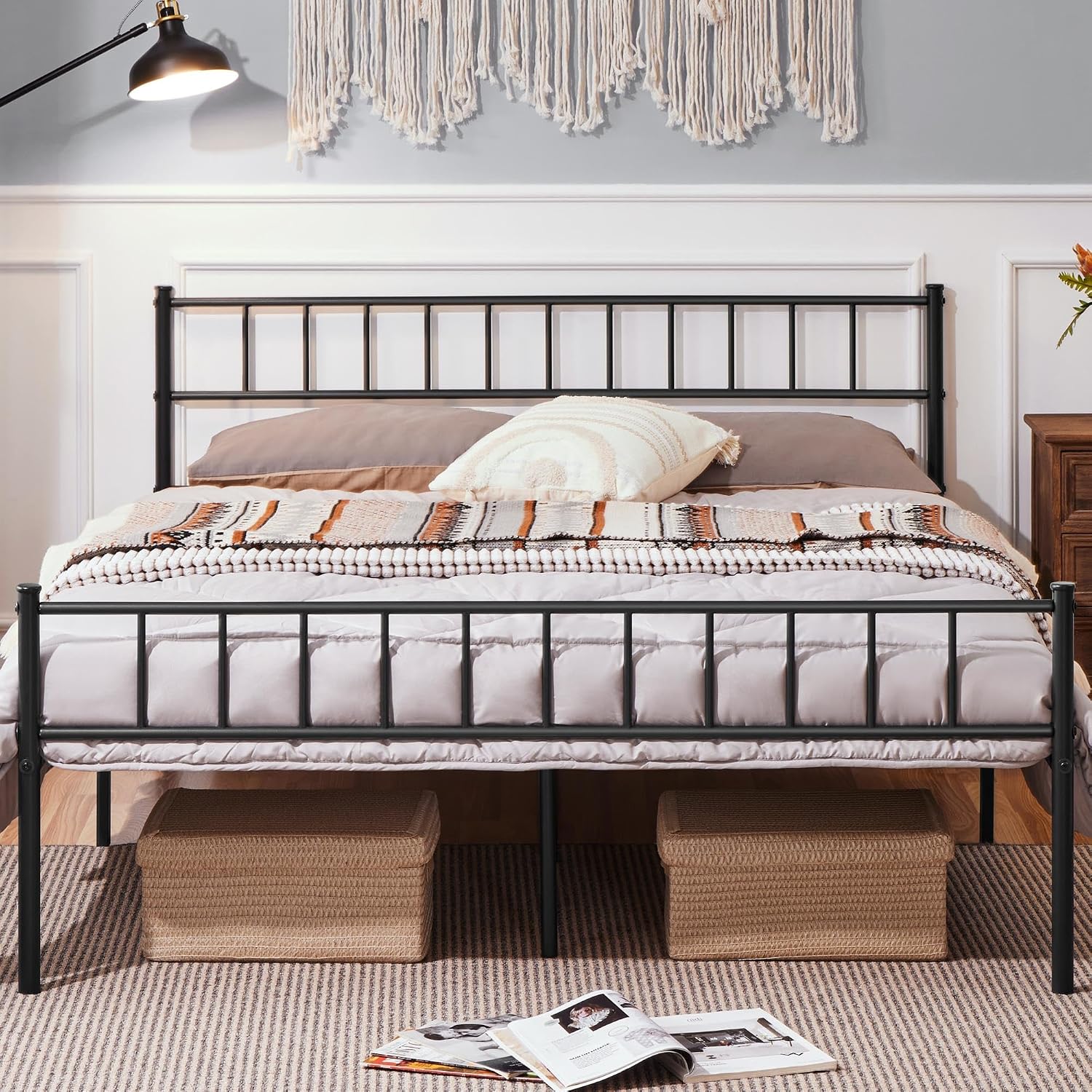 Detalle 2 de Yaheetech struttura letto singolo in ferro battuto con doghe metalliche 90 x 190 cm e testiera semplice (nero)