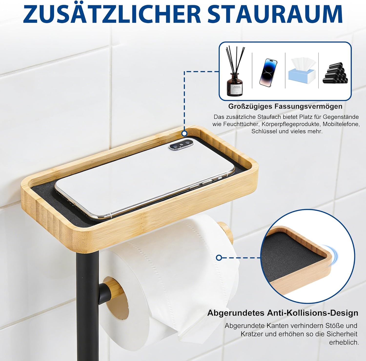 Thumbnail 2 de ASKLUND Porte-Papier Toilette sur pied avec Brosse et Rangements — sans perçage, bois noir