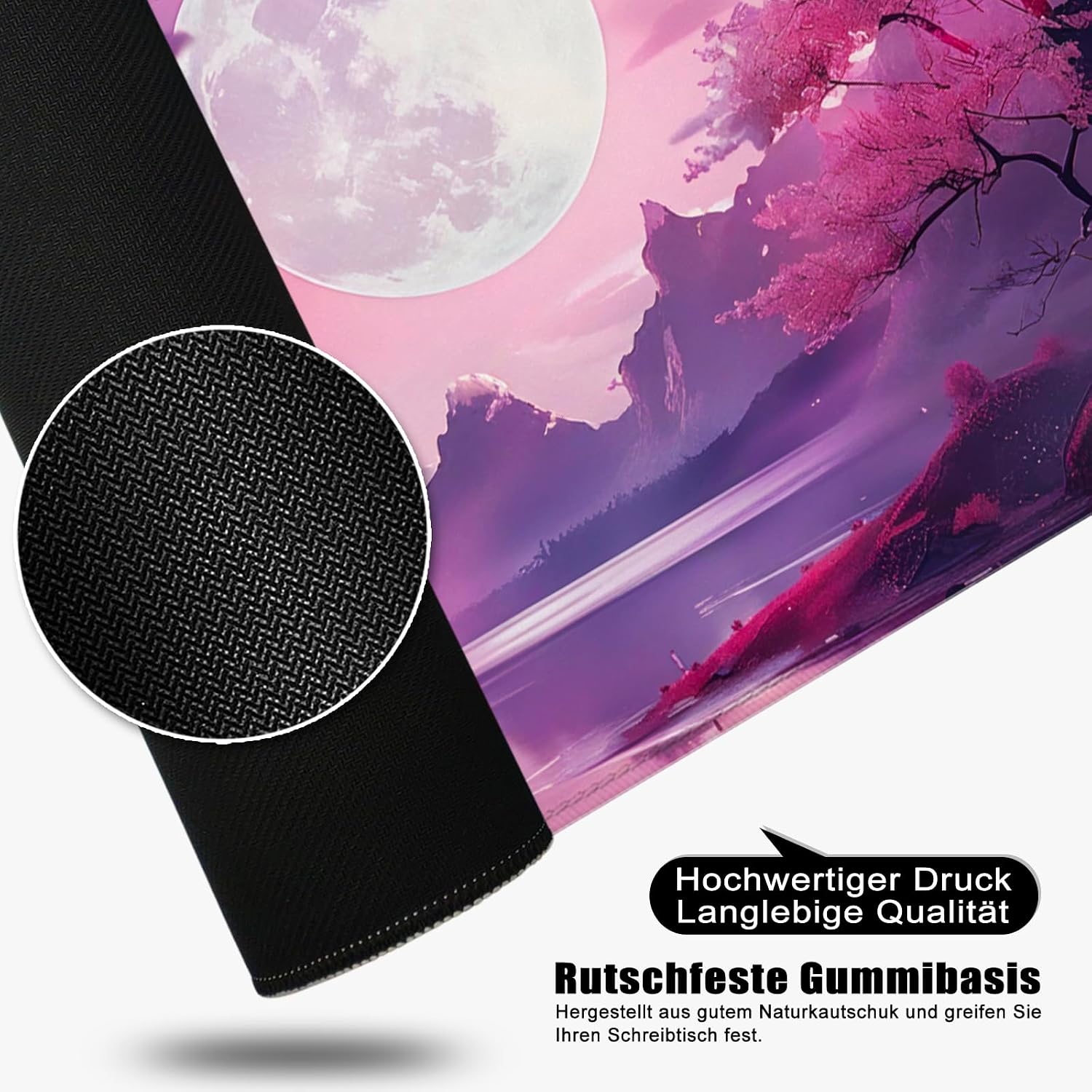 Detalle de Tapis de souris japonais XL 80 x 30 cm Fleur de cerisier rose (sous-main gaming pour bureau)
