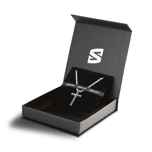 Detalle de SERASAR Collar Cruz para Hombres – Cadena de 50 cm en Acero Inoxidable 316L