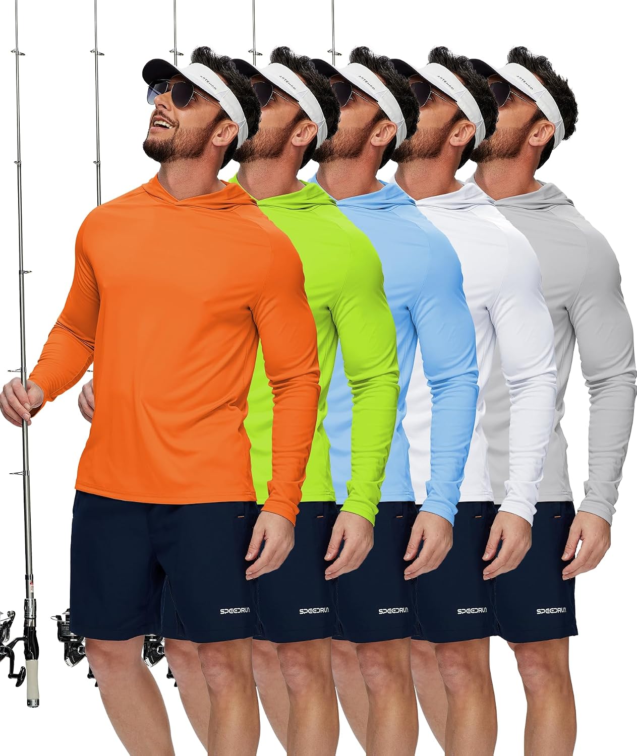 Detalle 2 de WENTTUO 5 Pack Mens UPF 50+ Sun Protection Hoodie Long Sleeve UV SPF Fishing Shirts