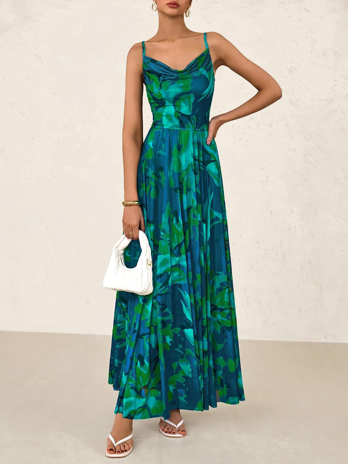 Detalle 2 de BTFBM Women Summer Floral Maxi Dress: Elegant Floral Print Beach to Party Attire