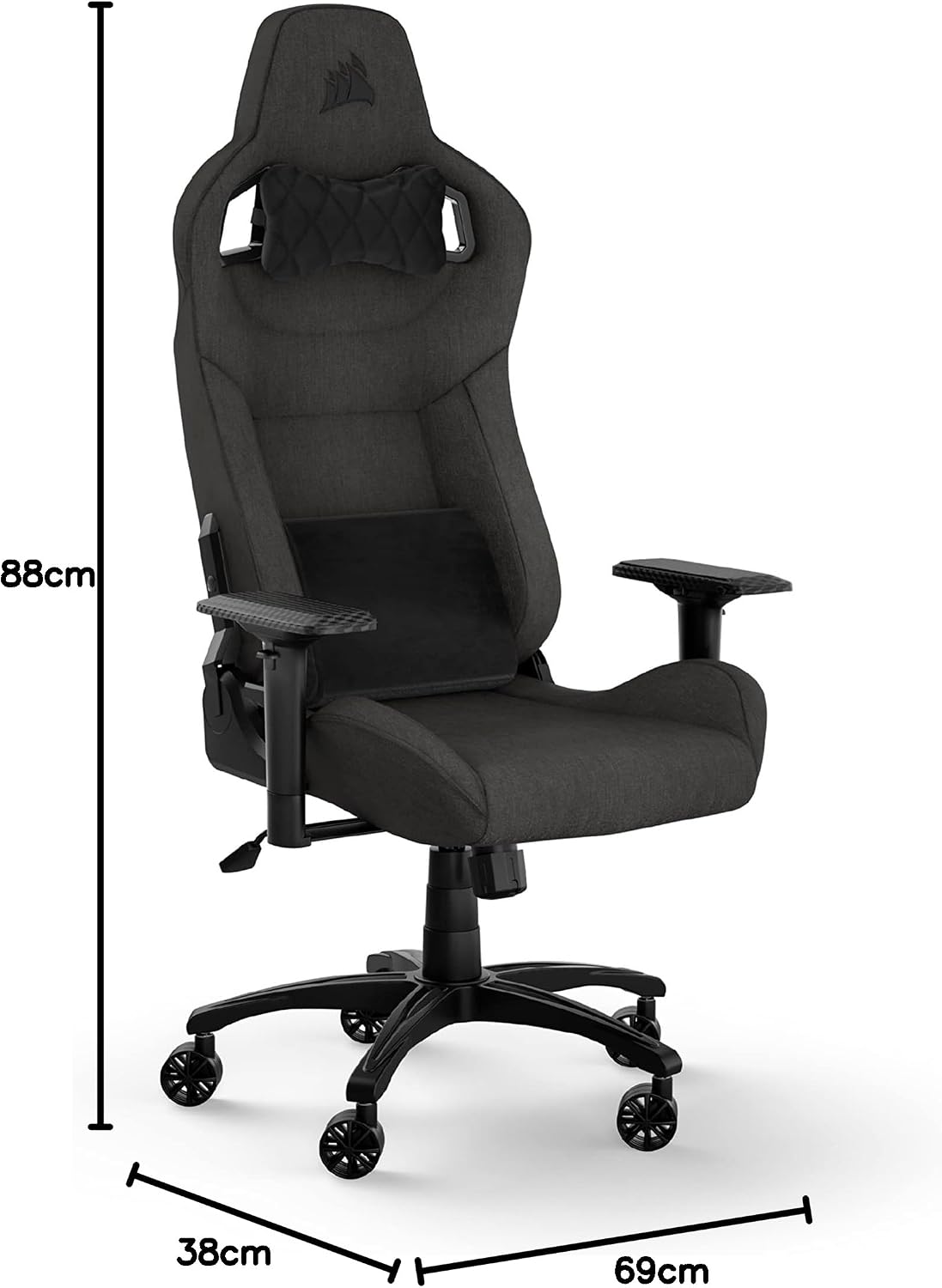 Detalle de CORSAIR T-3 RUSH V2(CF-9010057-WW)ゲーミングチェア、ファブリック・4Dアームレスト・最大160°リクライニング
