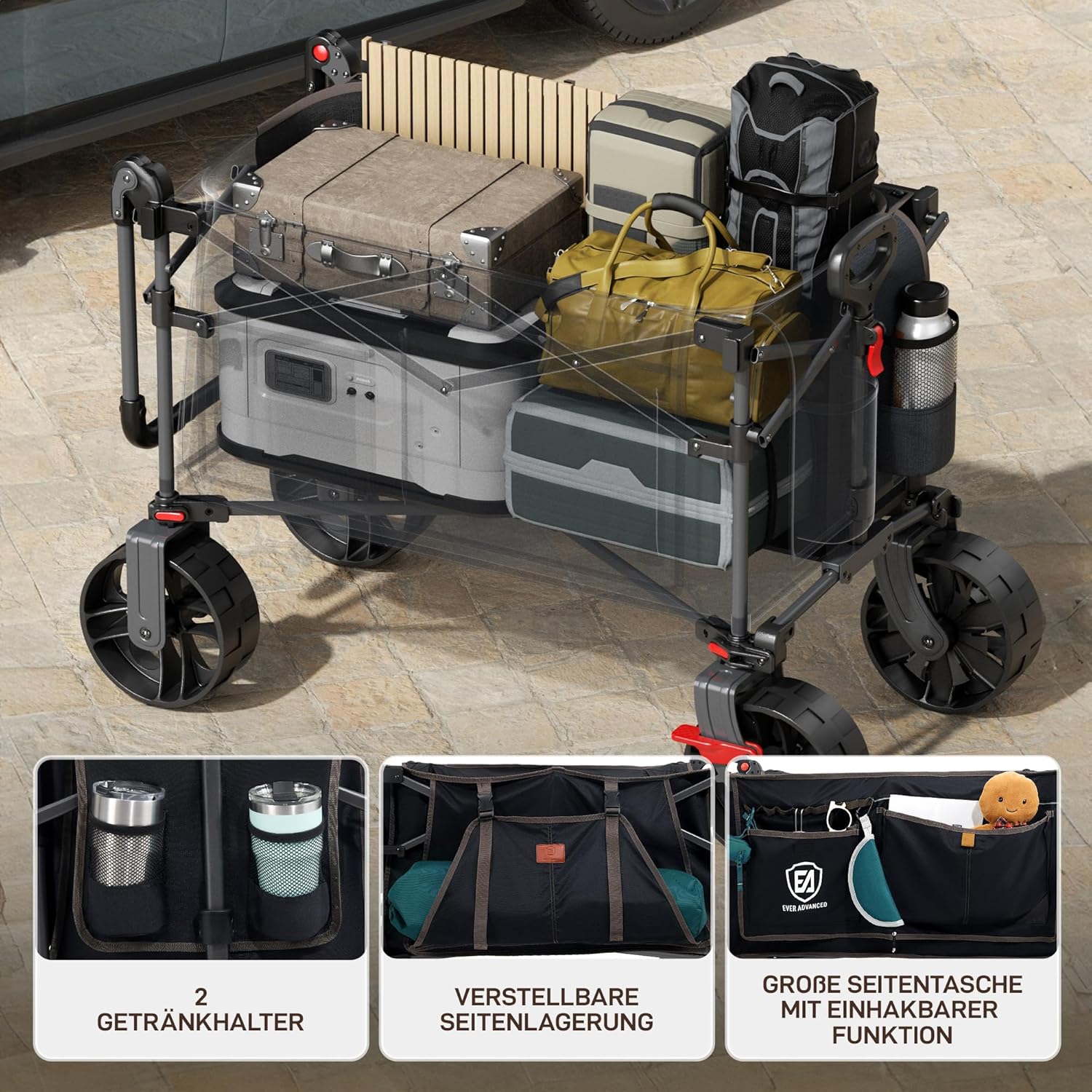 Thumbnail 1 de EVER ADVANCED XXL Bollerwagen faltbar (225 l) bis 150 kg mit Bremse, Dach & klappbarem Handwagen