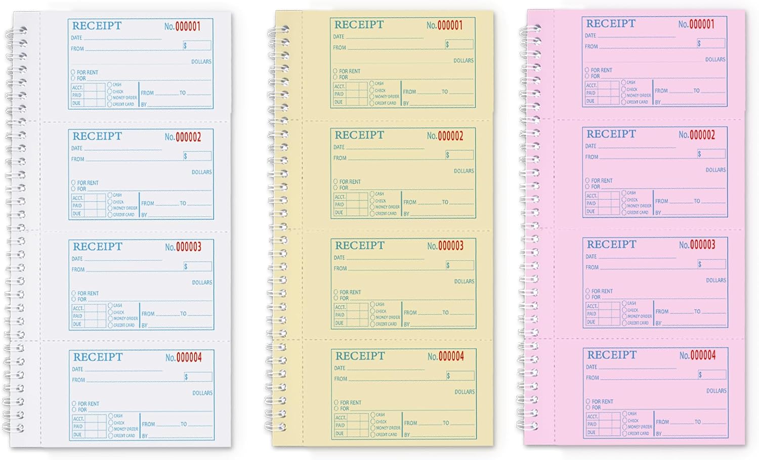 Detalle 2 de Zzrywuty Zzrywuty-005 Money and Rent Receipt Books, 3-Part Carbonless
