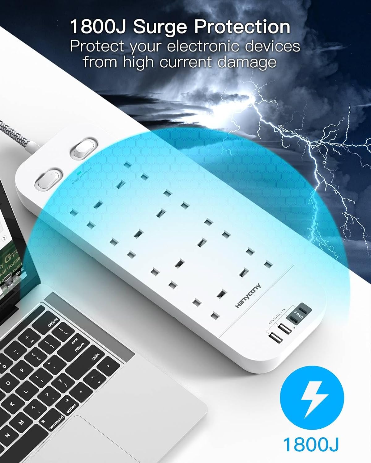 Thumbnail 4 de Extension Lead 8-Way with 2 USB‑C