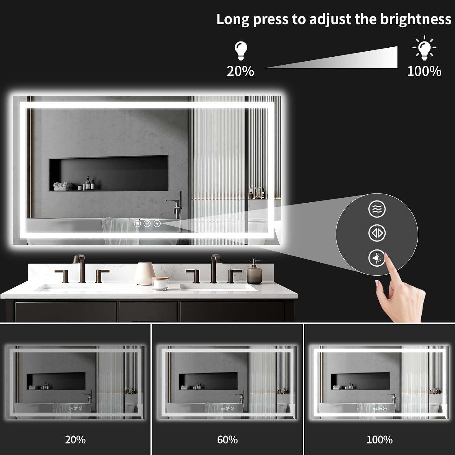 Detalle 2 de WISSMIELS 36" x 72" LED Bathroom Mirror, Dimmable, Anti-Fog, Dual Lighting