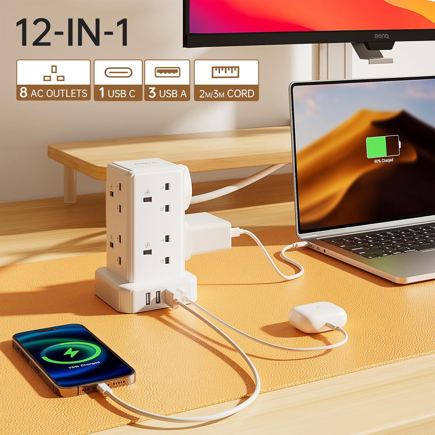 Thumbnail 1 de Tower Extension Lead 8‑Way with 4 USB 3250W