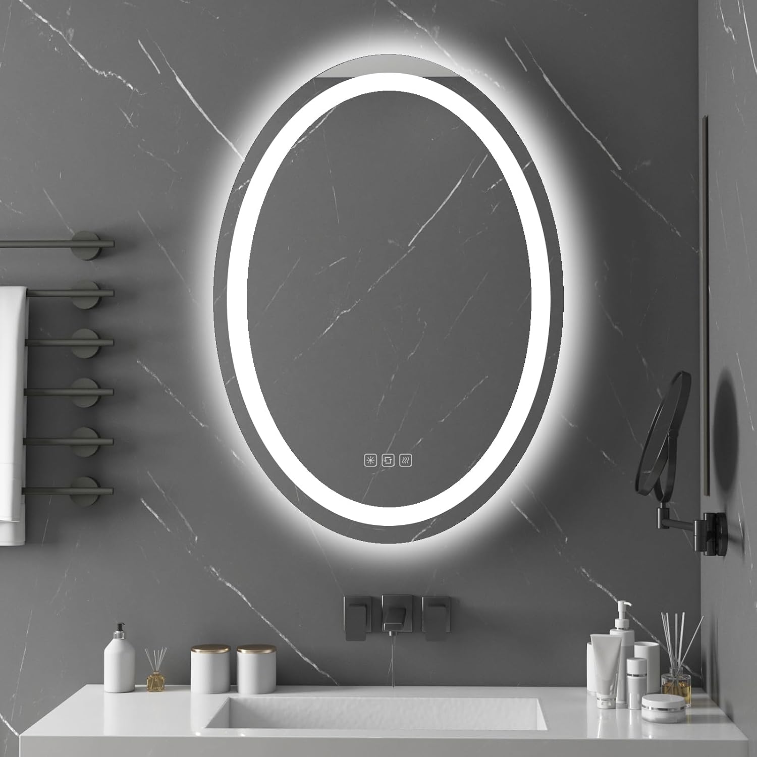Detalle de furduzz Oval LED Bathroom Mirror, 500 x 700 mm, Dimmable with 3 Light Colours