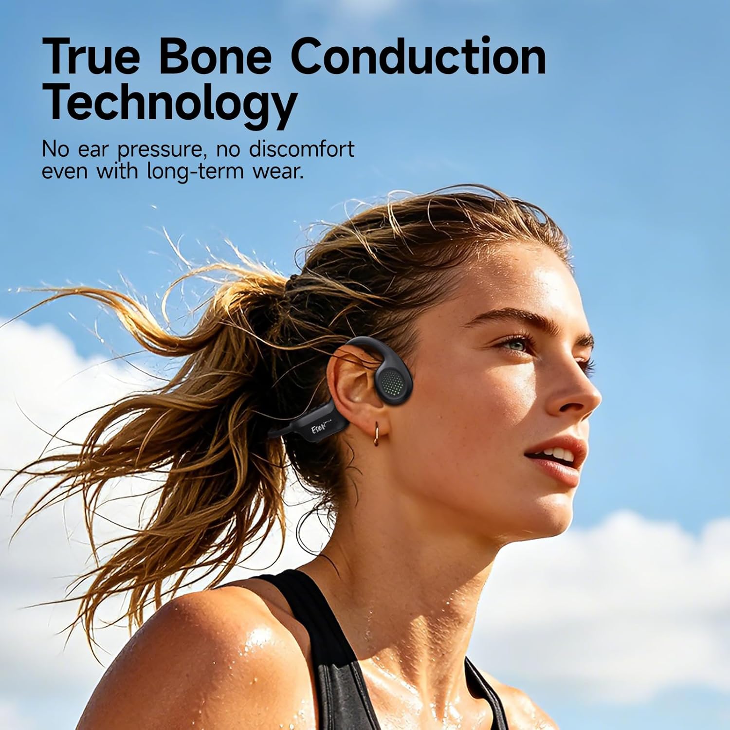 Detalle de esonstyle X33 Bone Conduction Headphones review: open-ear, IPX7, 10h battery and Bluetooth 6.0