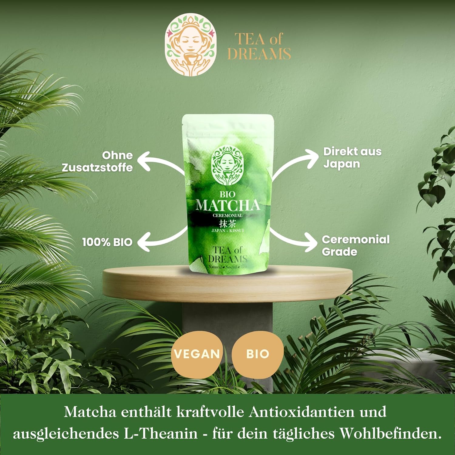 Detalle de Bio Matcha „Kissui“ Ceremonial Grade aus Japan – Matcha Pulver für Tee & Matcha Latte (30 g)