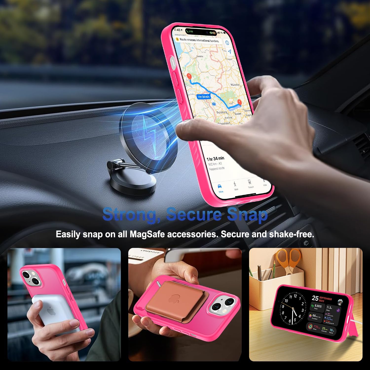 Thumbnail 6 de RMOCR MagSafe Case with Screen Protector & Lanyard for iPhone 15 / 14 (Hot Pink)