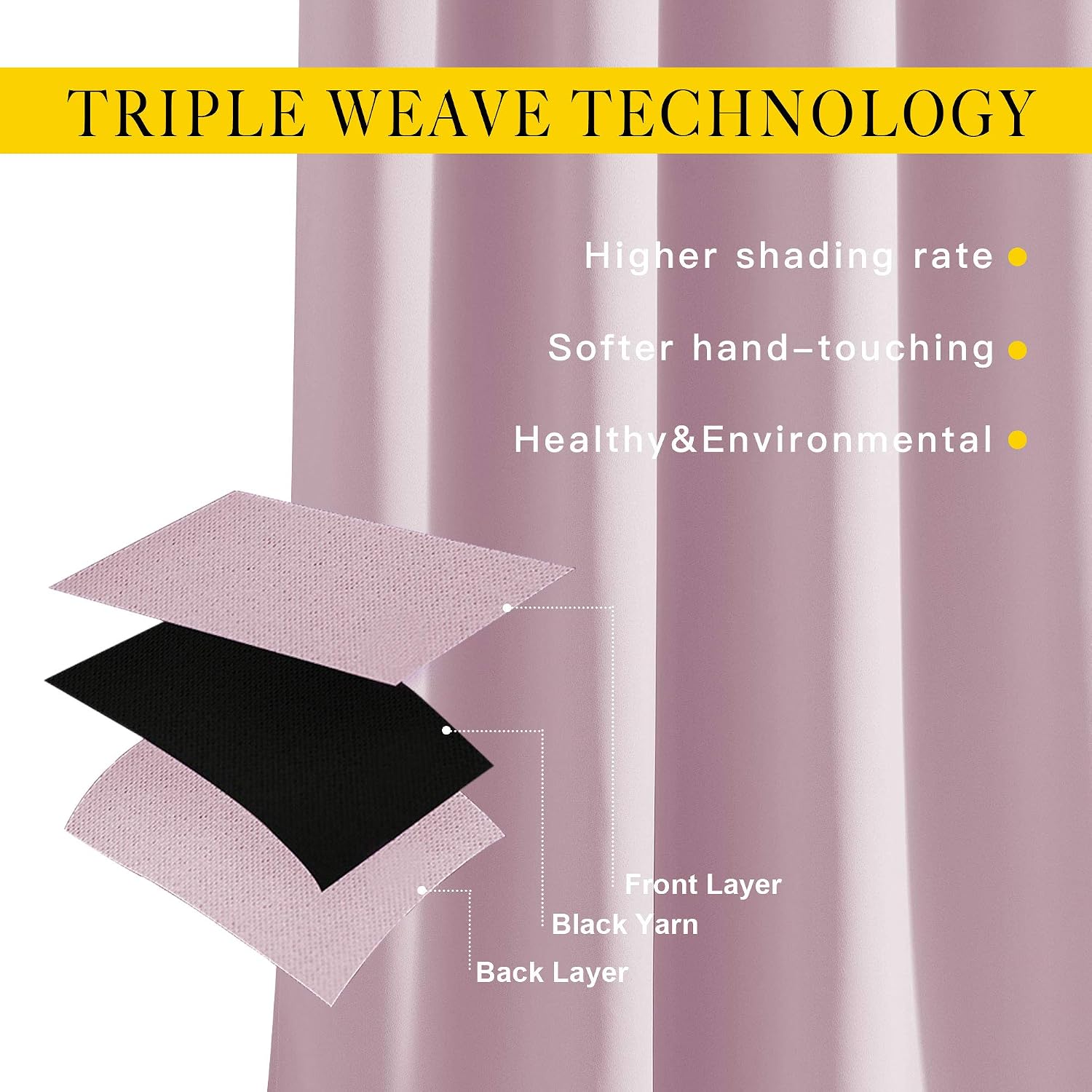 Detalle de NICETOWN Blackout Pink Curtains for Girls Room (Lavender Pink/Baby Pink) — Thermal Insulated Grommet Panels, 1 Pair, 52 x 84 in