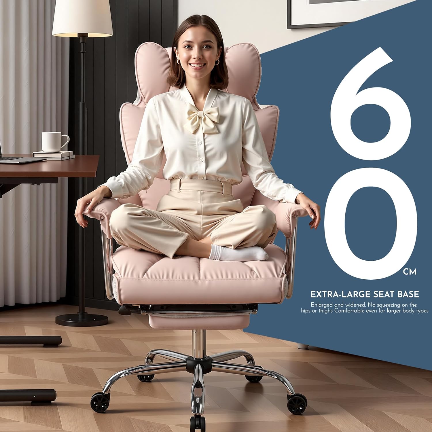 Thumbnail 4 de Efomao Big & Tall PU Leather Executive Office Chair (Light Pink) – 200kg, High Back, Lumbar Support & Footrest