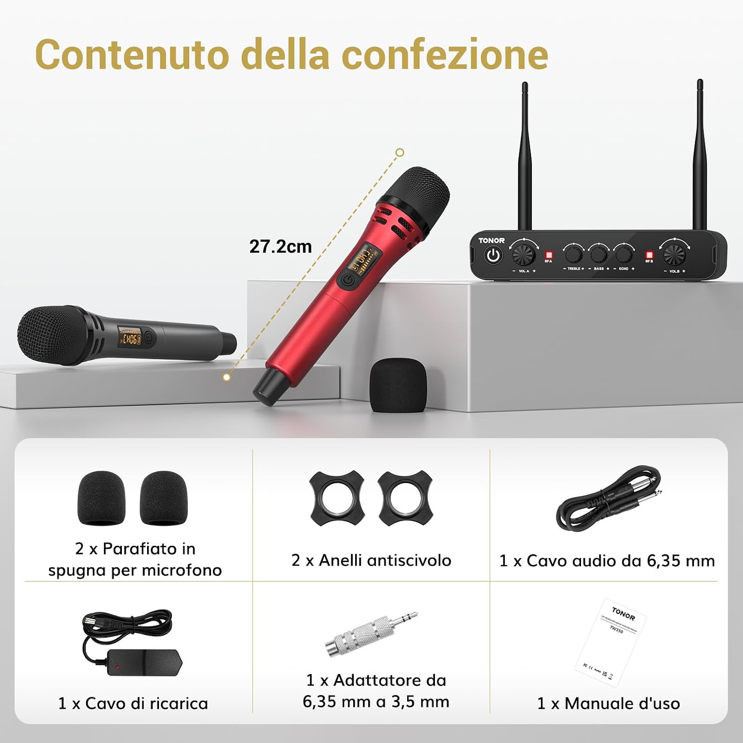 Thumbnail 6 de TONOR TW350 Microfono Wireless Dinamico – Sistema professionale UHF a 60 m