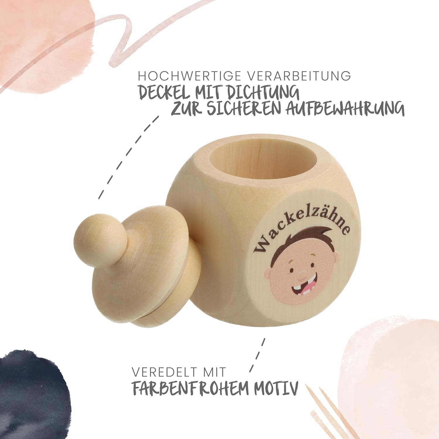 Detalle de Spruchreif Milchzahndose aus Holz mit Deckel und UV-Druck – Zahnfee-Idylle für kleine Erinnerungen