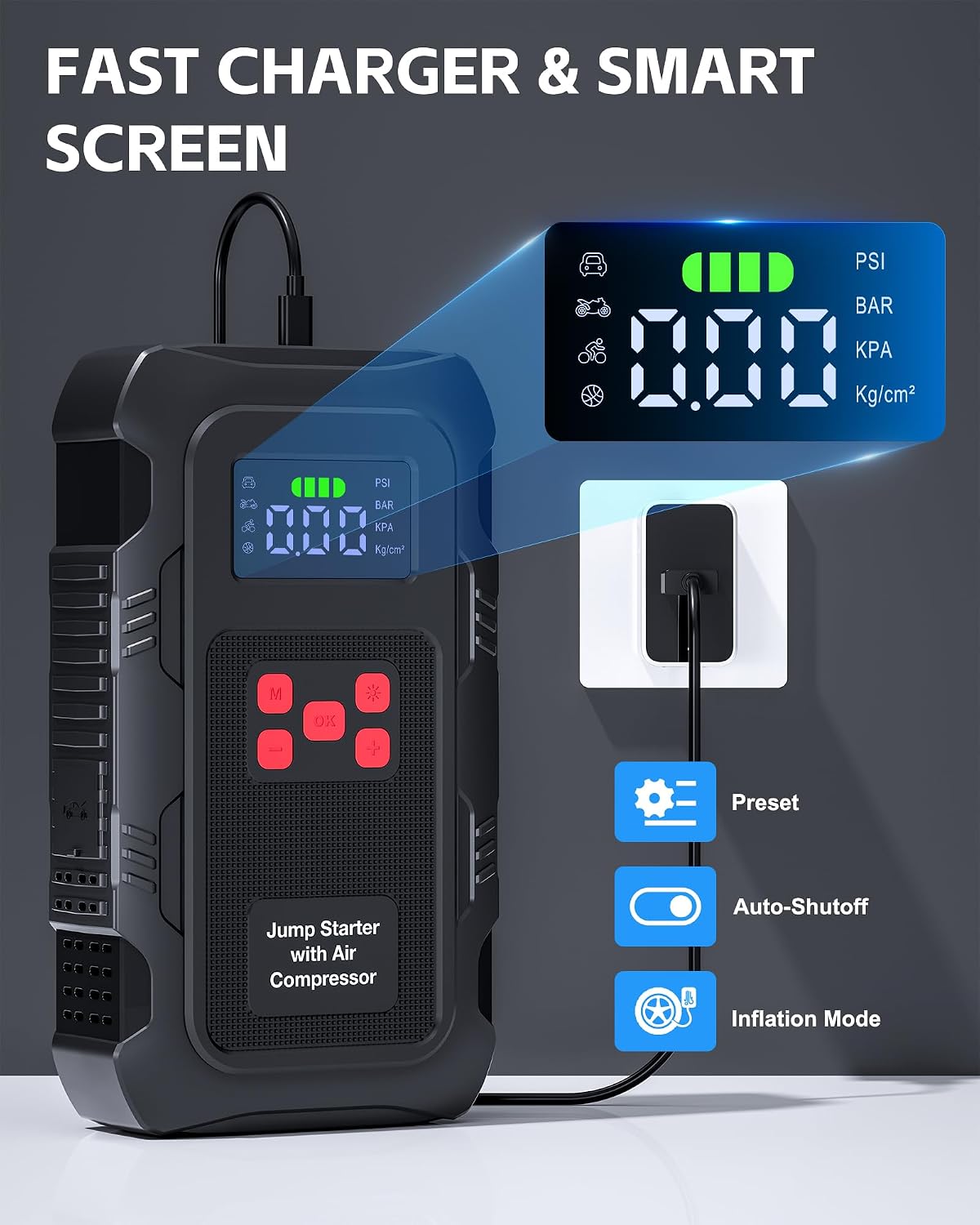 Thumbnail 6 de Povasee Jump Starter Power Pack with Air Compressor 150PSI – 6000A, 12V Battery Booster with LED Light