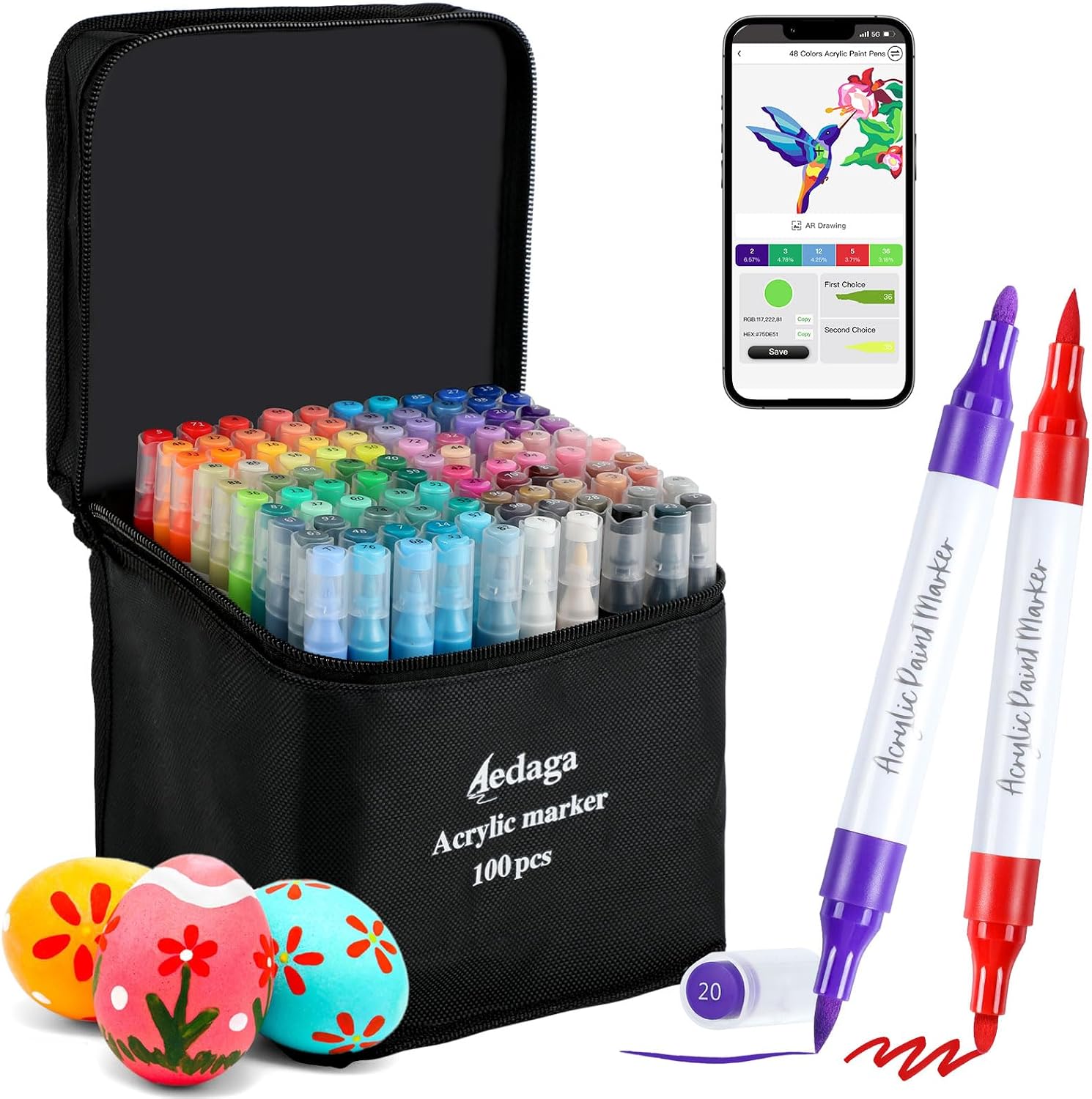 Imagen de AEDAGA 100 Colours Numbered Acrylic Paint Pens with Free App – Dual Tip Markers for Creative Versatility en OfertitasTOP