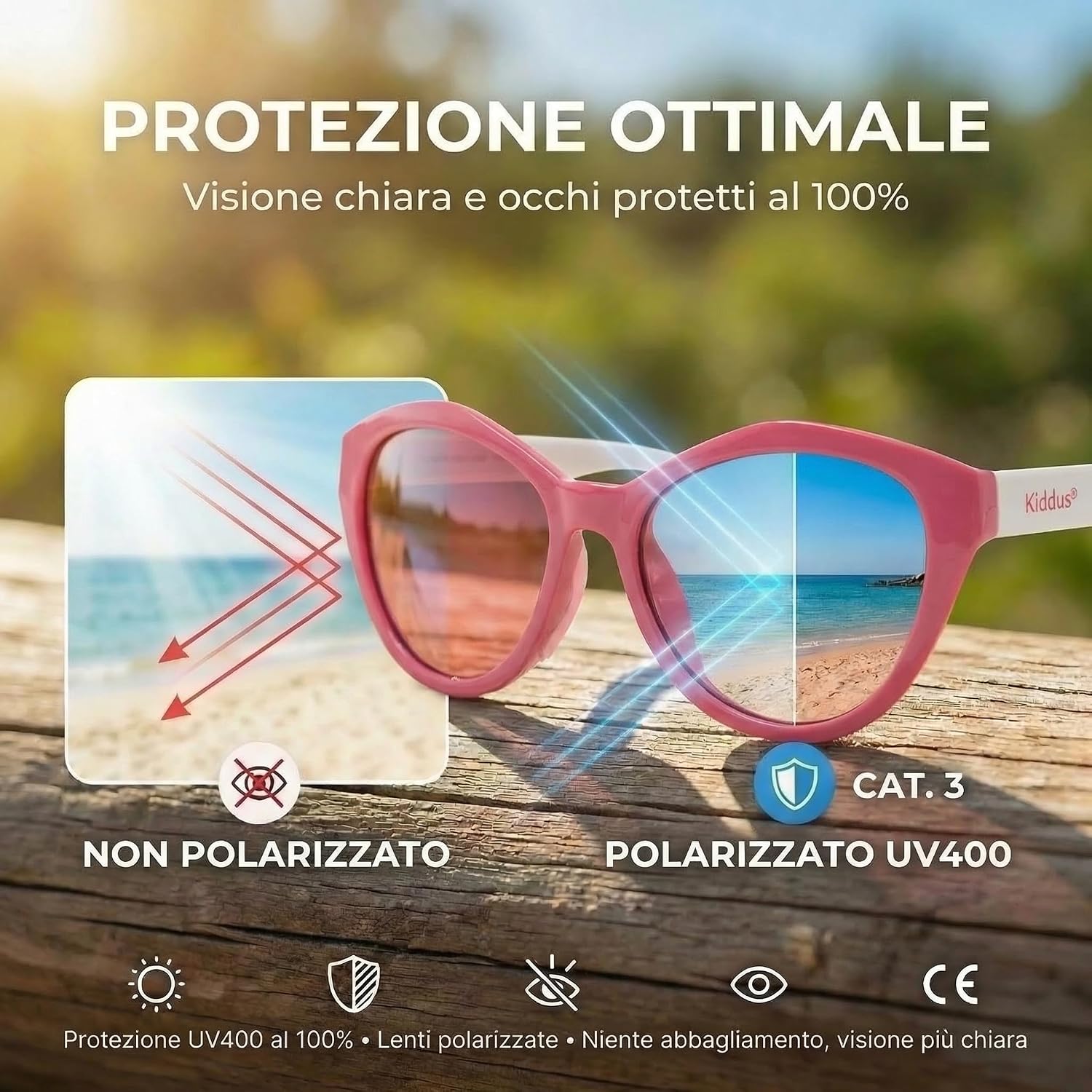 Thumbnail 3 de Kiddus Occhiali da Sole per Bambina 4-8 Anni – Polarizzati UV400 CAT3, Montatura TR90 Flessibile