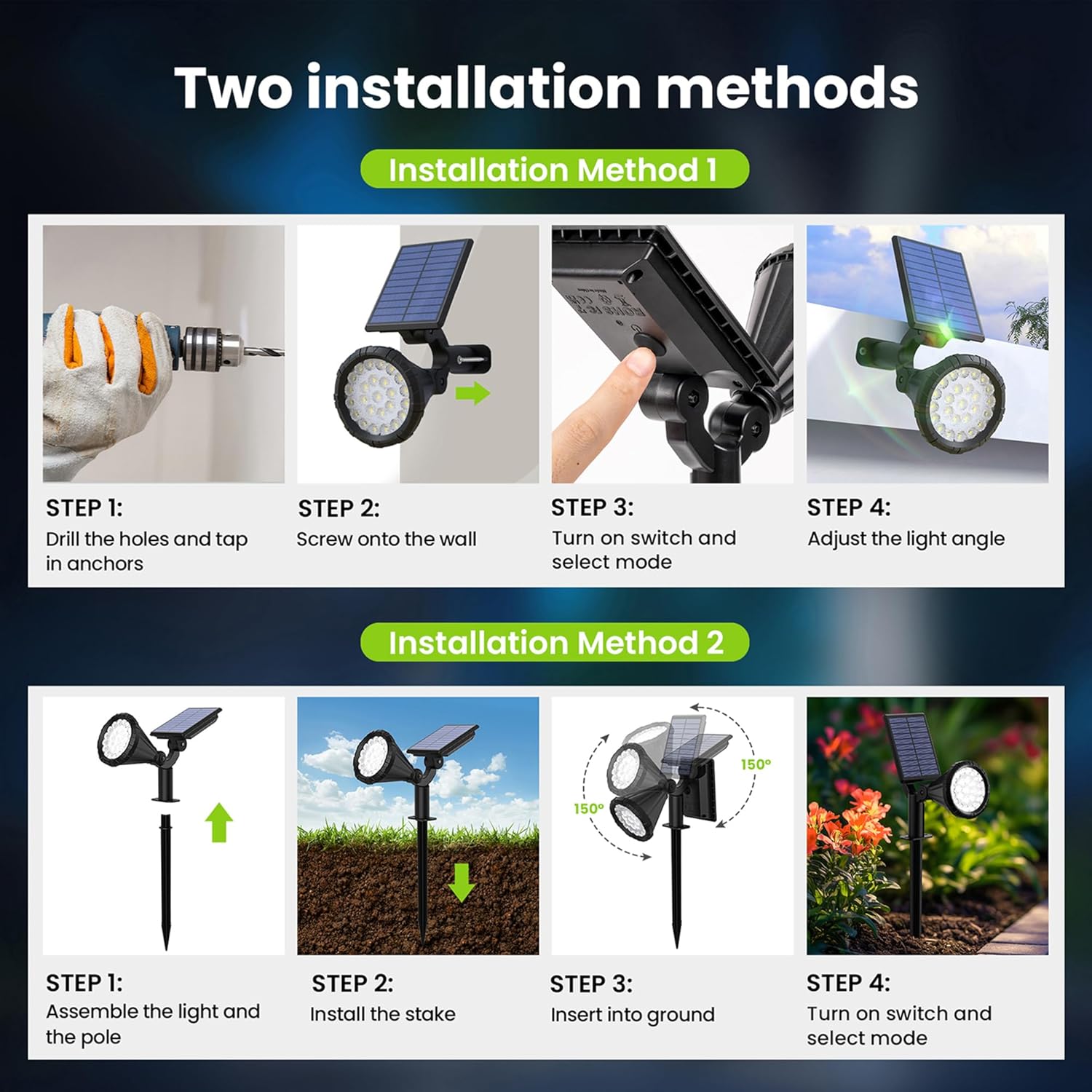 Thumbnail 5 de Solpex Solar Spot Lights Outdoor Garden (IP65, 25 LEDs, Cold White) – 6 Pack