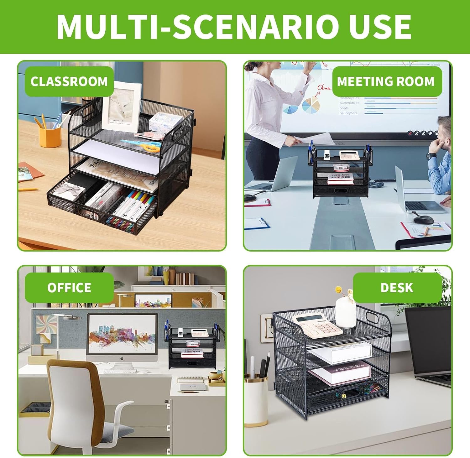Detalle de Mesh Letter Tray Organiser 4-Layer with 2 Pen Holders and 1 Drawer