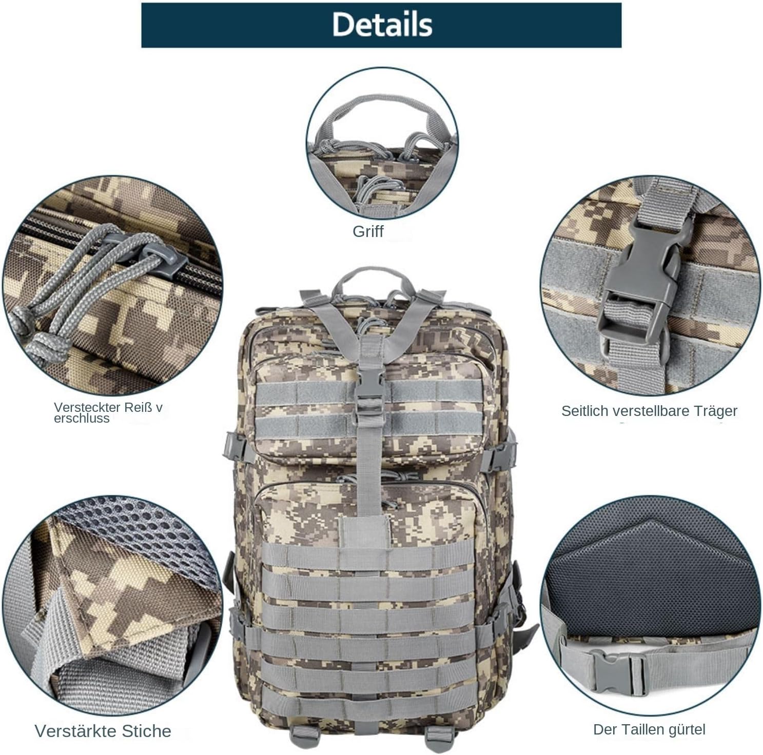 Detalle de GUJOIN 50L wasserdichter Nylon-Jagdrucksack für Outdoor, Angeln & Camping