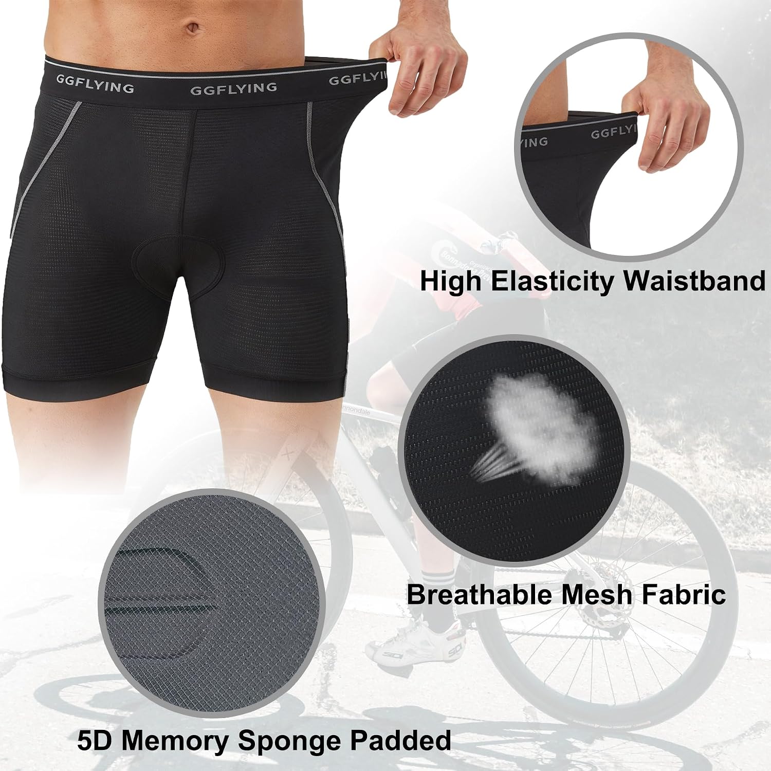 Detalle de GGFLYING Pantaloncini Ciclismo Uomo Imbottito 4D – Traspiranti, Antiscivolo e Rapidi all’Asciugatura