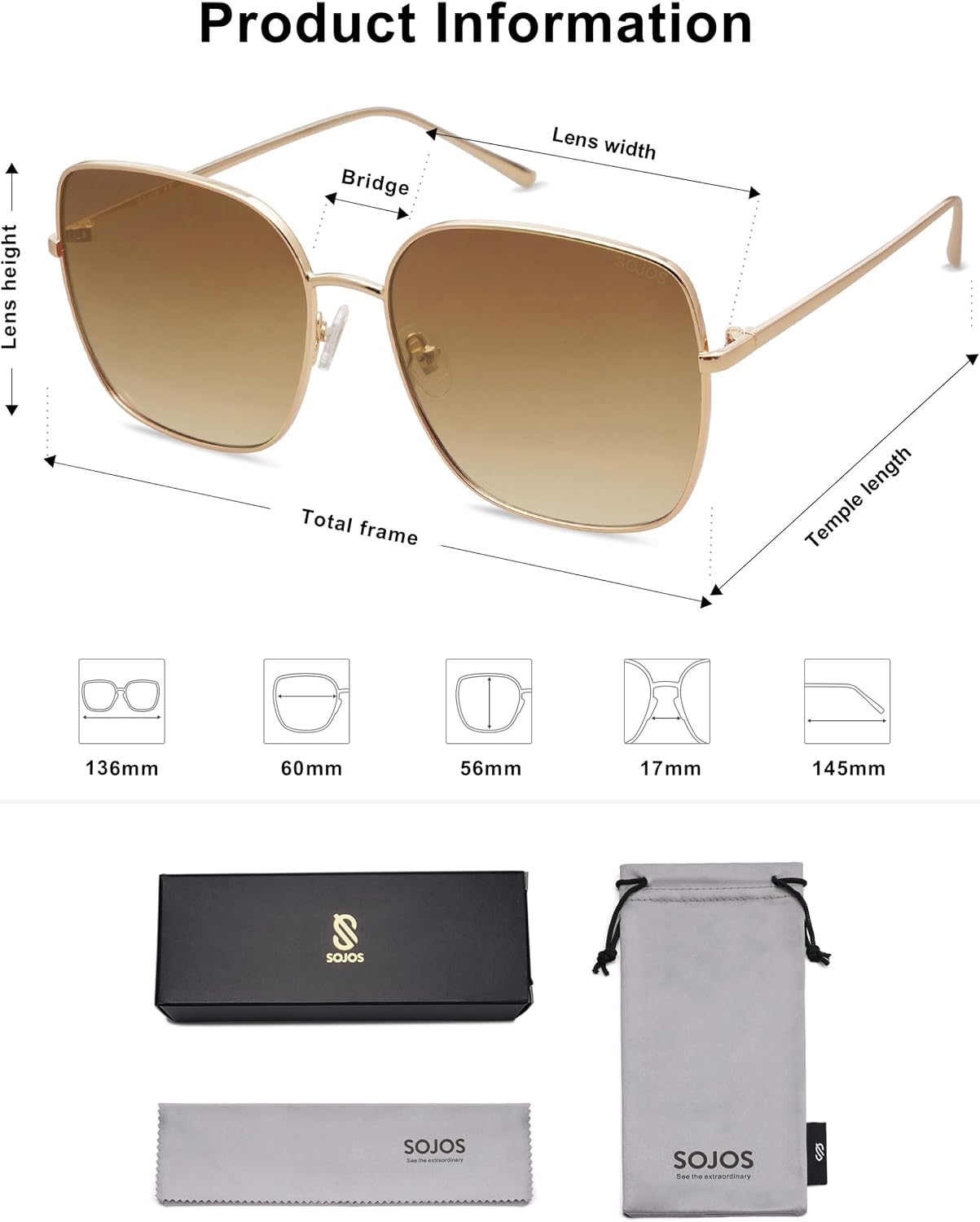 Detalle 1 de SOJOS Oversized Square Sunglasses SJ1146