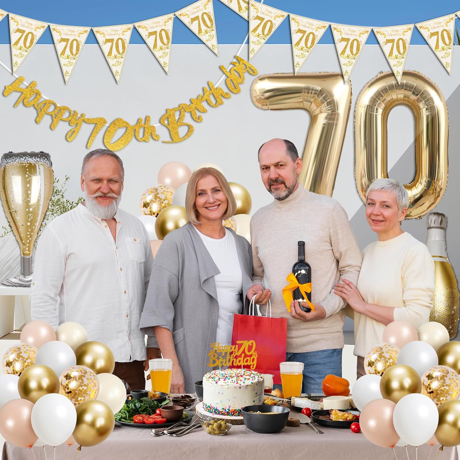 Thumbnail 5 de 70th Birthday Decorations Kit with “Happy 70th Birthday” Banner, 70 Foil Number Balloon & Confetti Balloons