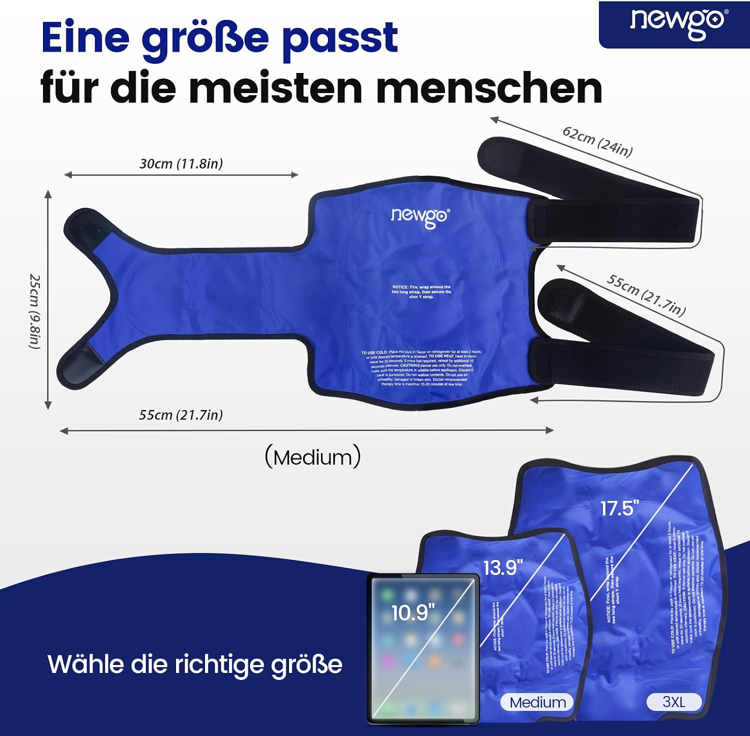 Detalle de NEWGO Kniekühlmanschette mit 3 Klettverschlüssen – volle Umkühlung für Schmerzlinderung