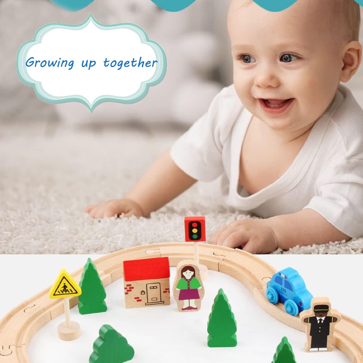 Detalle de Giocattolo per ferrovia in legno da 33 pezzi per bambini – compatibile con Thomas, Brio e altre marche