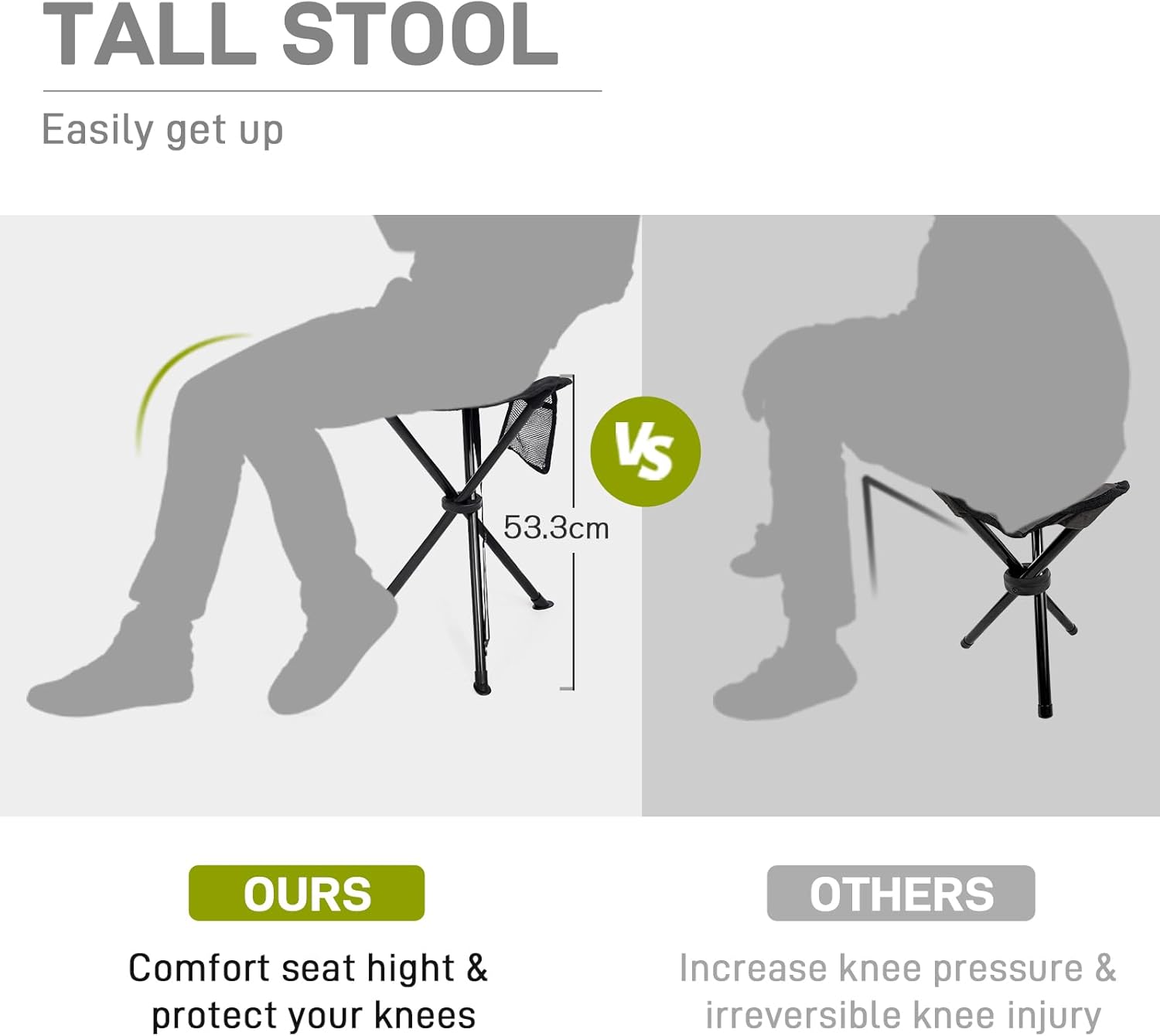 Thumbnail 5 de EVER ADVANCED Folding Stool Tripod Tall (53 cm) lightweight camping stool, black, supports up to 102 kg