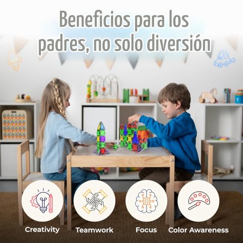 Detalle de Desire Deluxe Micro Bloques Magnéticos de Construcción – 28 piezas Brillo, juguete STEM de viaje