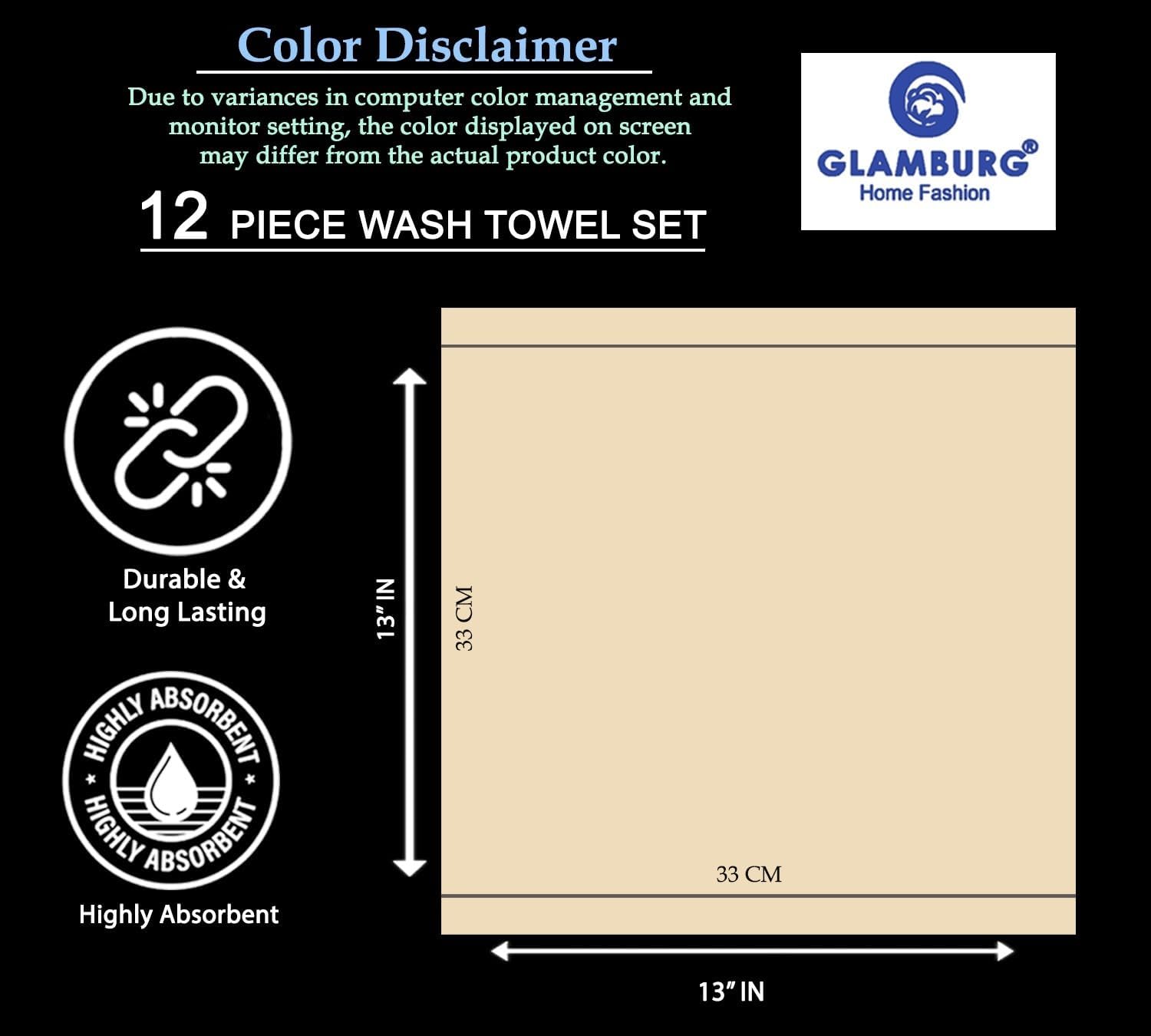 Detalle de GLAMBURG Washcloth Set 13 x 13