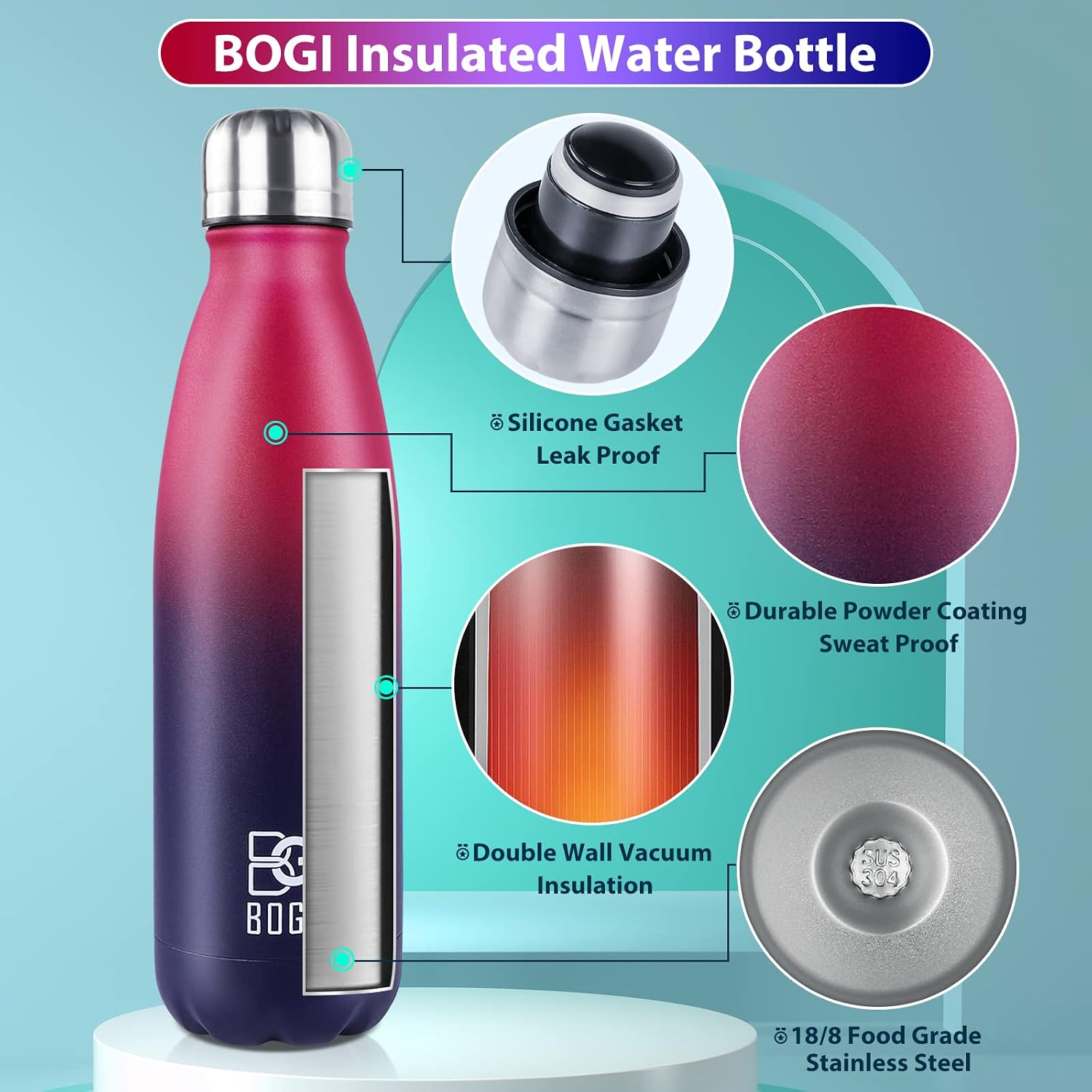 Thumbnail 2 de BOGI 2 Pack Insulated Water Bottle 750ml