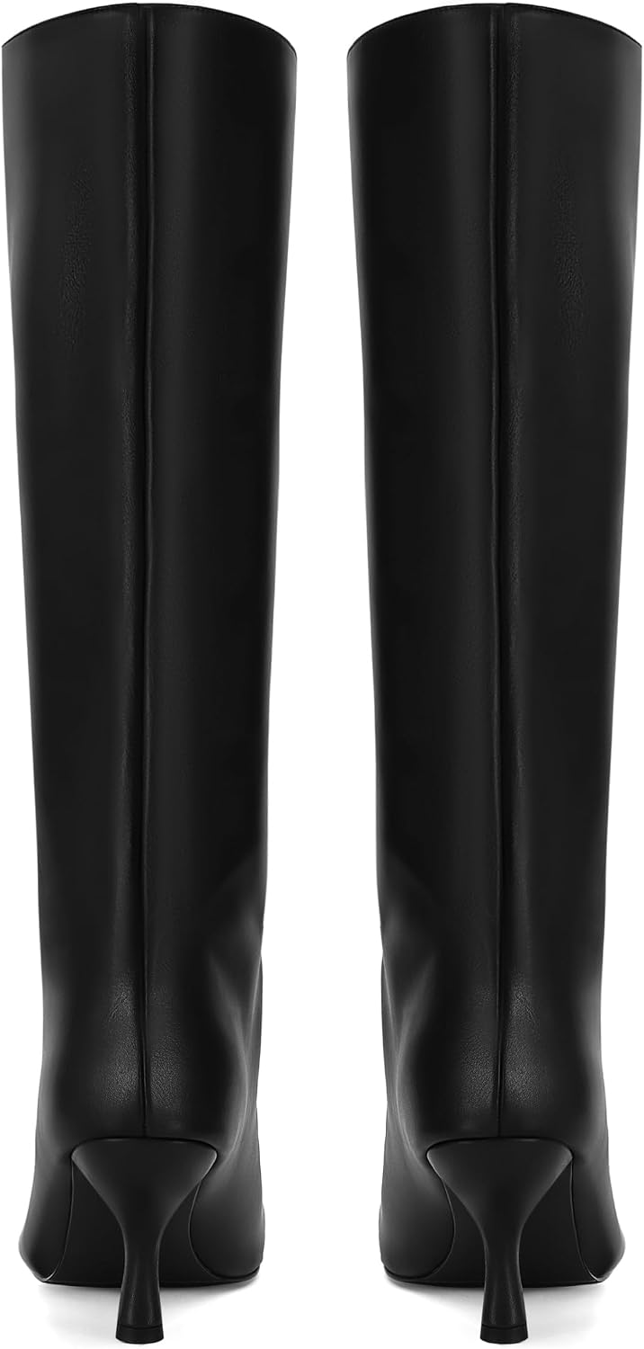 Detalle 1 de Wnshonzy Knee-High Boots for Women, Faux Suede, Wide Calf, Square Toe, 2.4-Inch Heel
