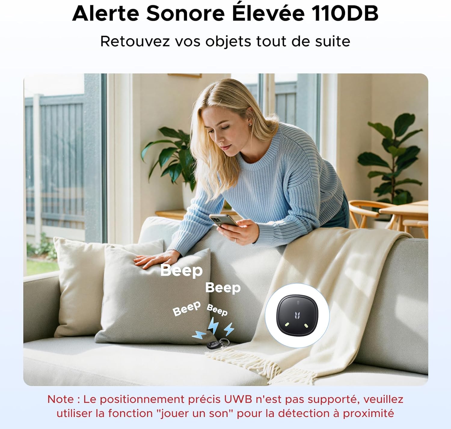 Detalle de UGREEN FineTrack Mini 2 Finder Tag 110 dB Fluorescent – Lot de 4 (Find My iOS uniquement)
