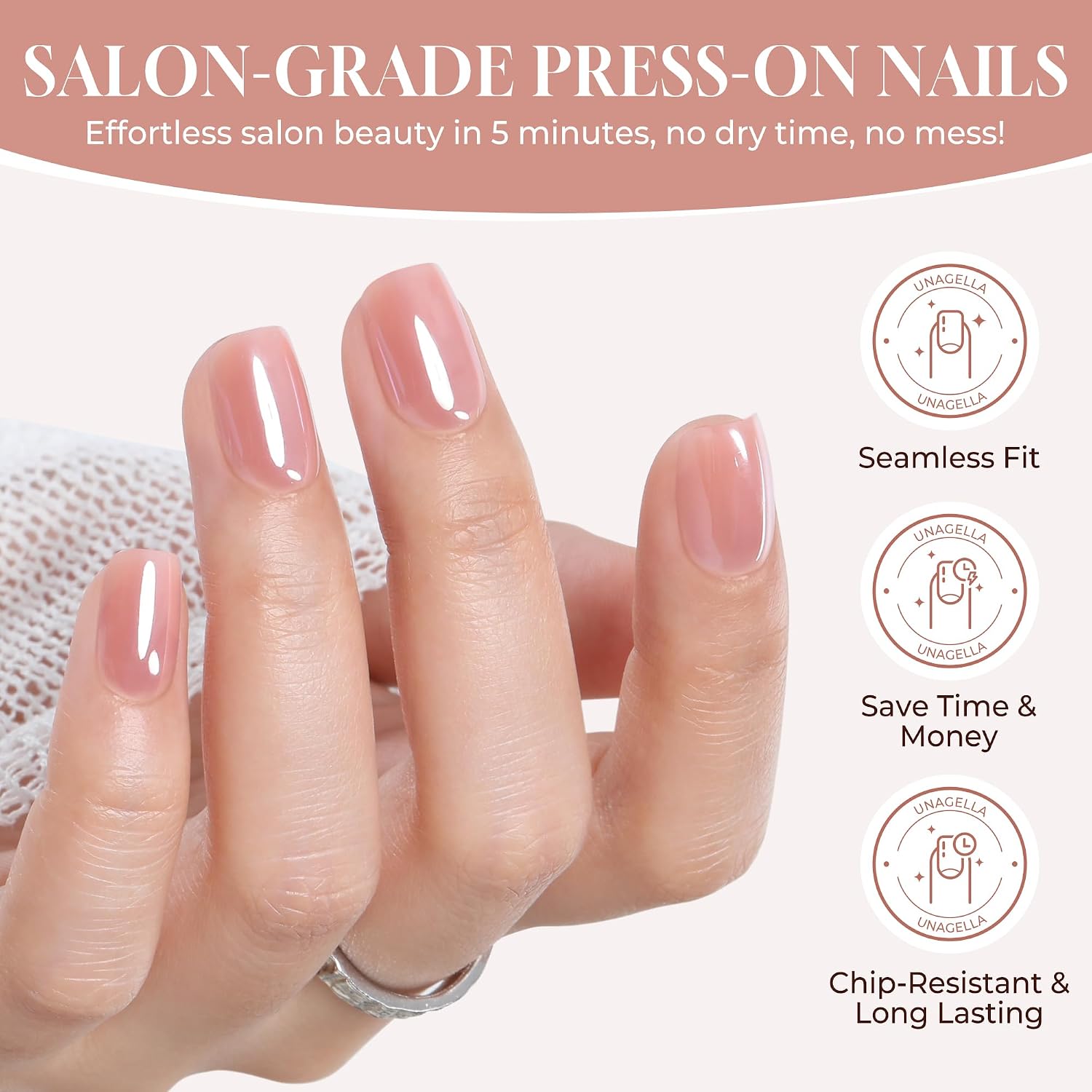 Detalle 1 de UNA GELLA Press-On Nails, Short Square