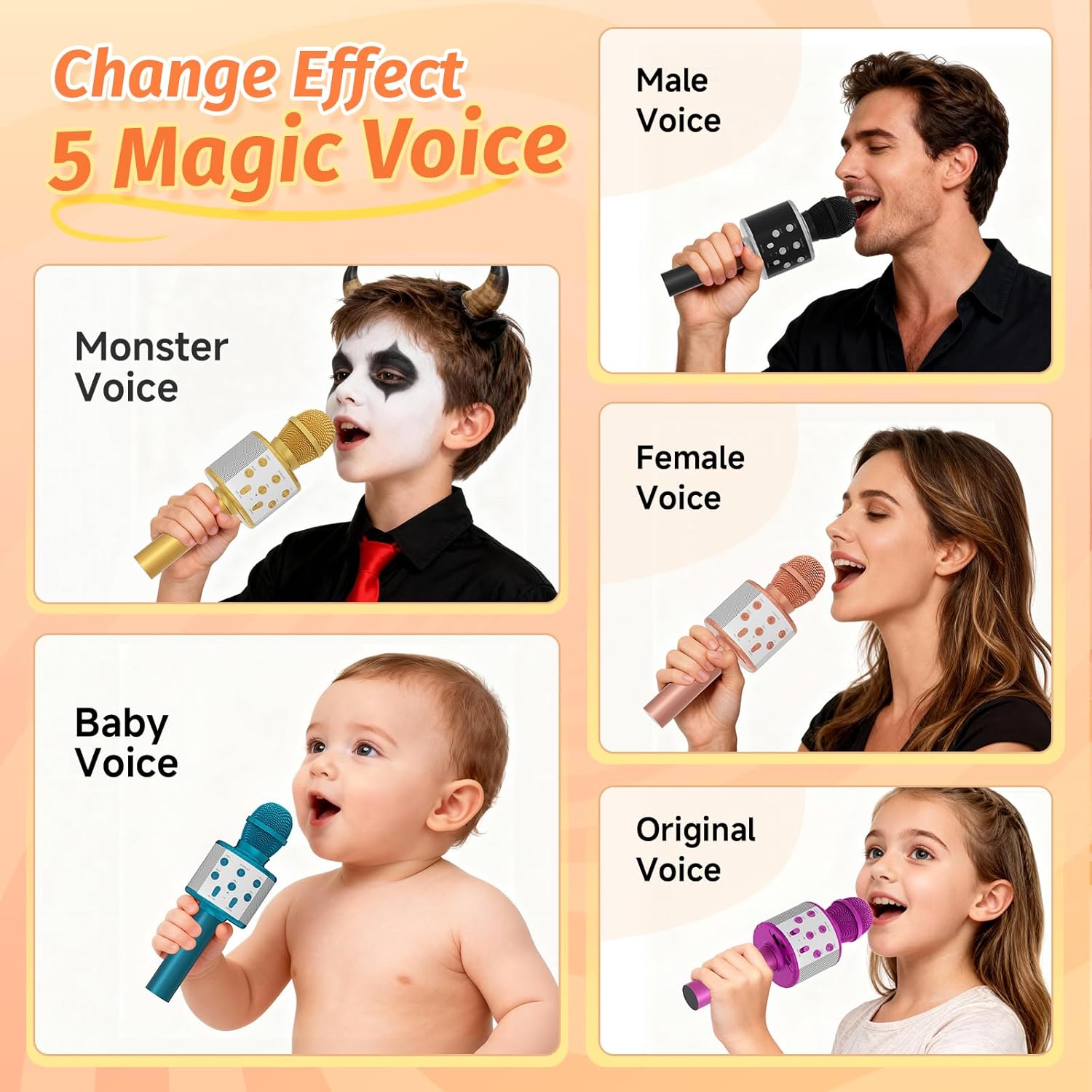 Thumbnail 5 de Fede microfono karaoke Bluetooth wireless per bambini con luci LED multicolore e funzione Eco