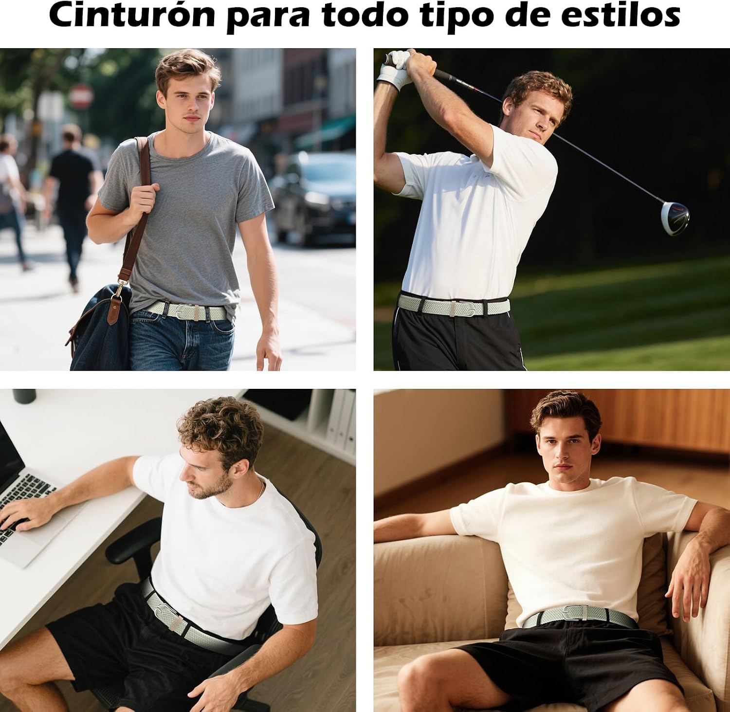 Detalle 2 de TANGCHAO Cinturón elástico trenzado para jeans