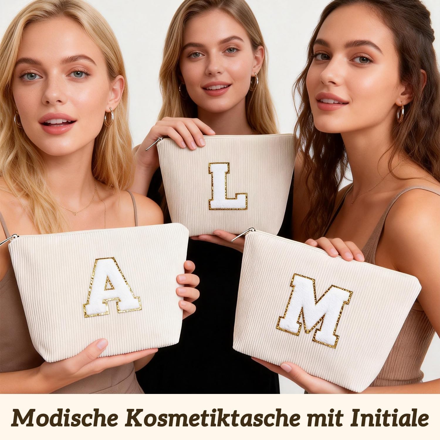 Thumbnail 2 de Giftota Set aus 2 personalisierten Kosmetiktaschen aus Cord (A–Z) für Damen & Mädchen
