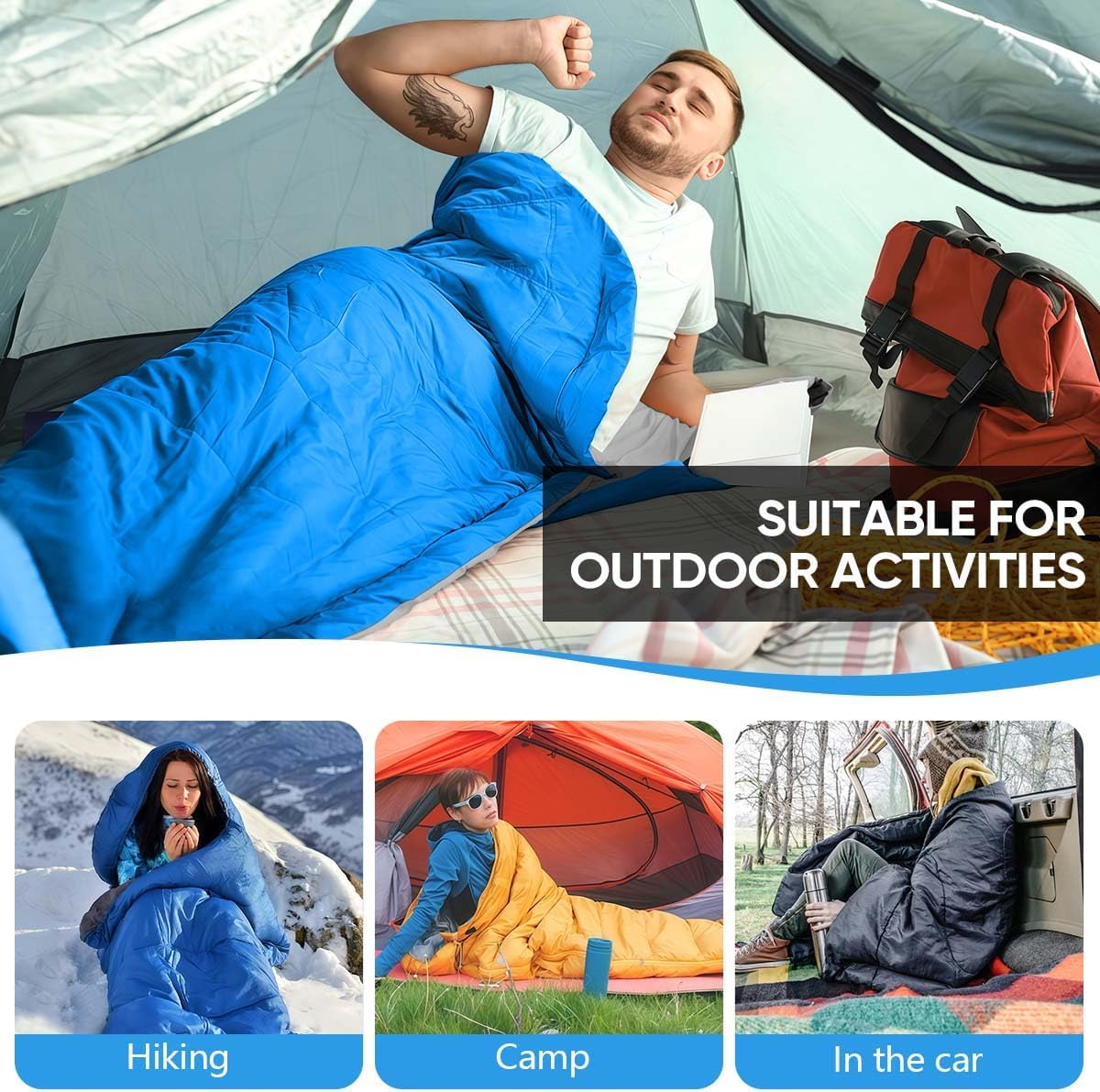 Thumbnail 6 de OBTANIM Portable Waterproof Sleeping Bag for Adults & Kids (4 Seasons) – Polyester Camping Bag With Compression Storage