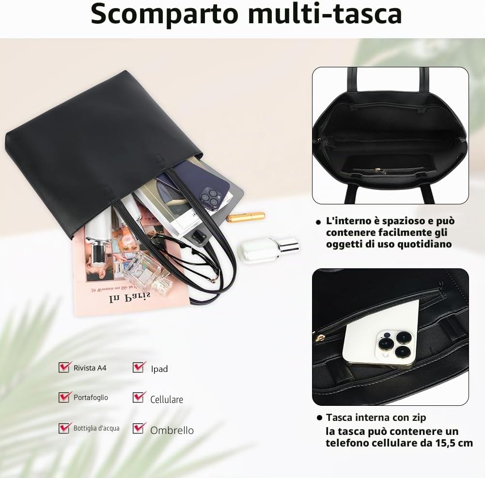 Detalle de Flintronic Borsa Tote da Donna in Pelle PU: ampia, impermeabile e polivalente