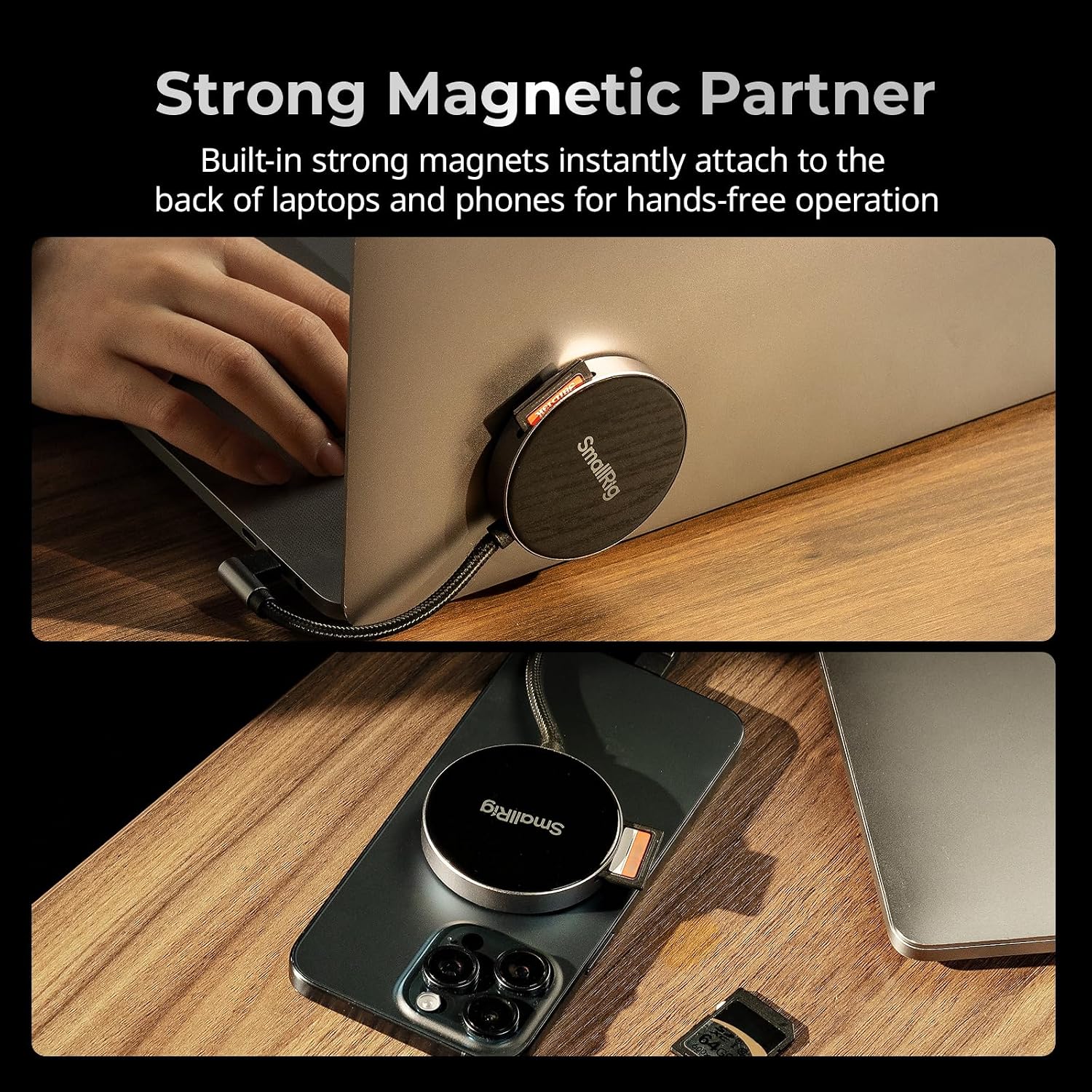 Detalle de SMALLRIG 4870 SD/TF-kortläsare med USB 4.0 och vinklad USB-C-kontakt