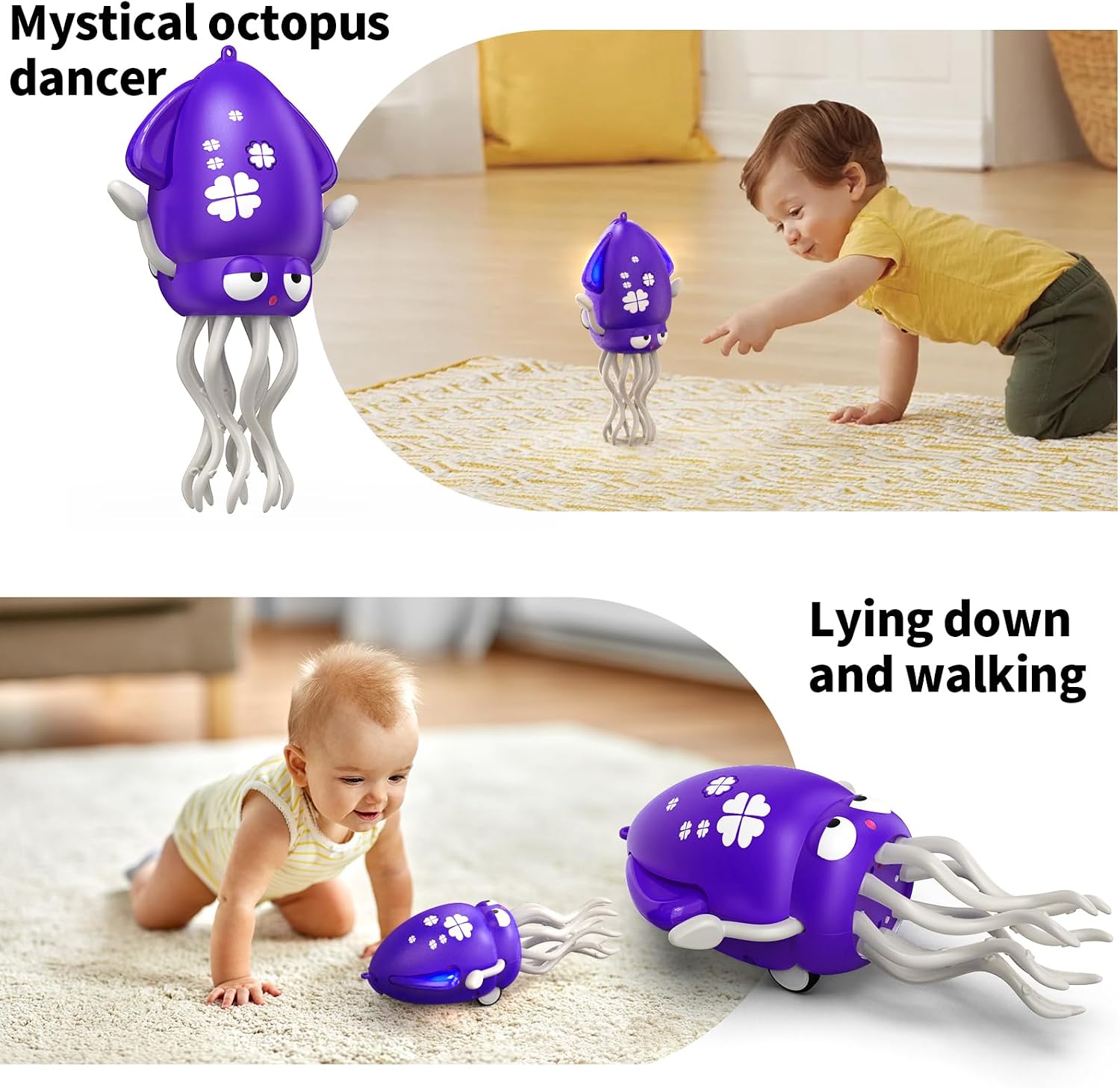 Thumbnail 2 de Jouet pieuvre dansante intelligent avec lumières LED et musique — robot interactif rechargeable pour bébé (violet)