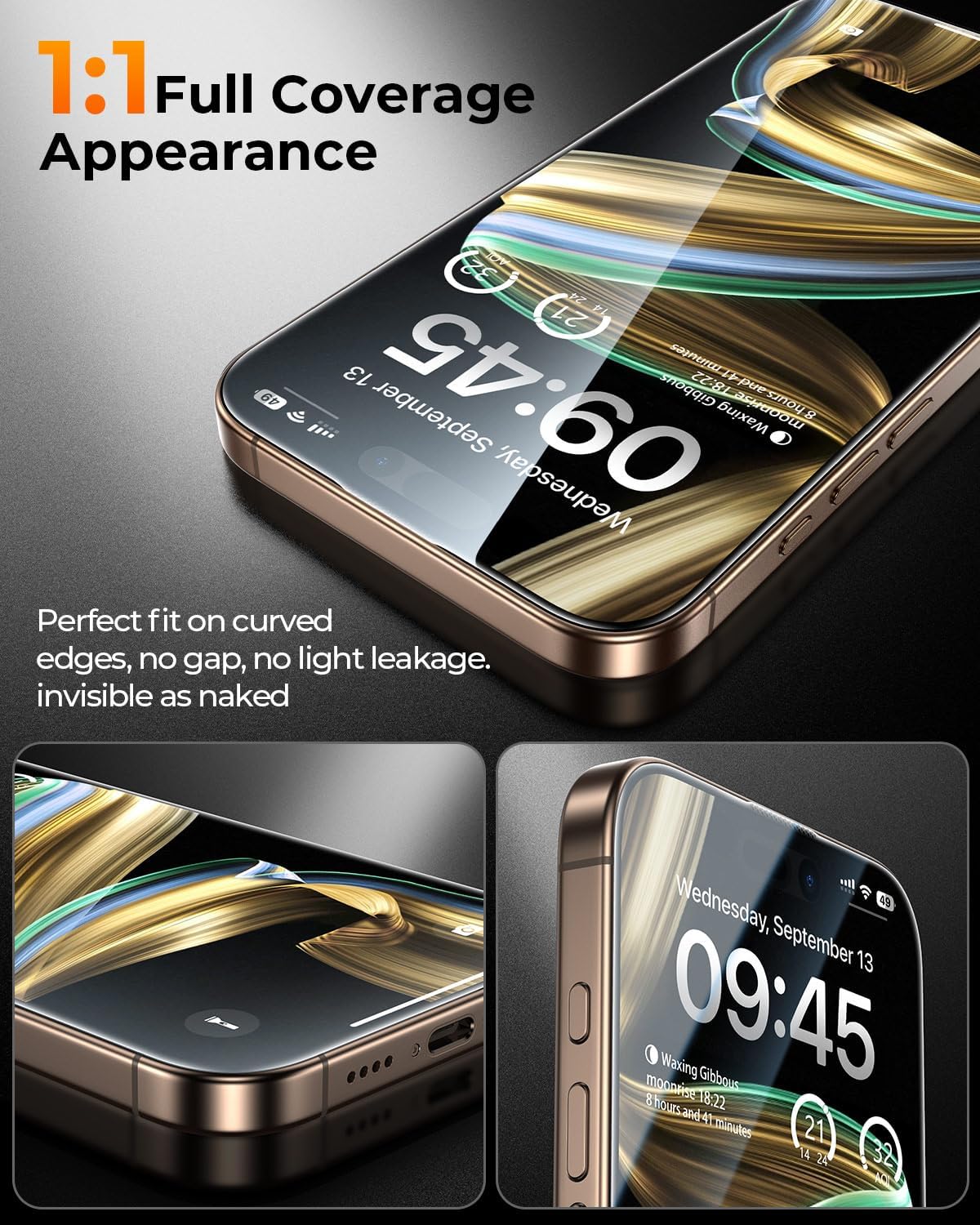 Detalle de MRGLAS 4-Pack Privacy Screen Protectors for iPhone 13 Pro Max, 9H+ Glass