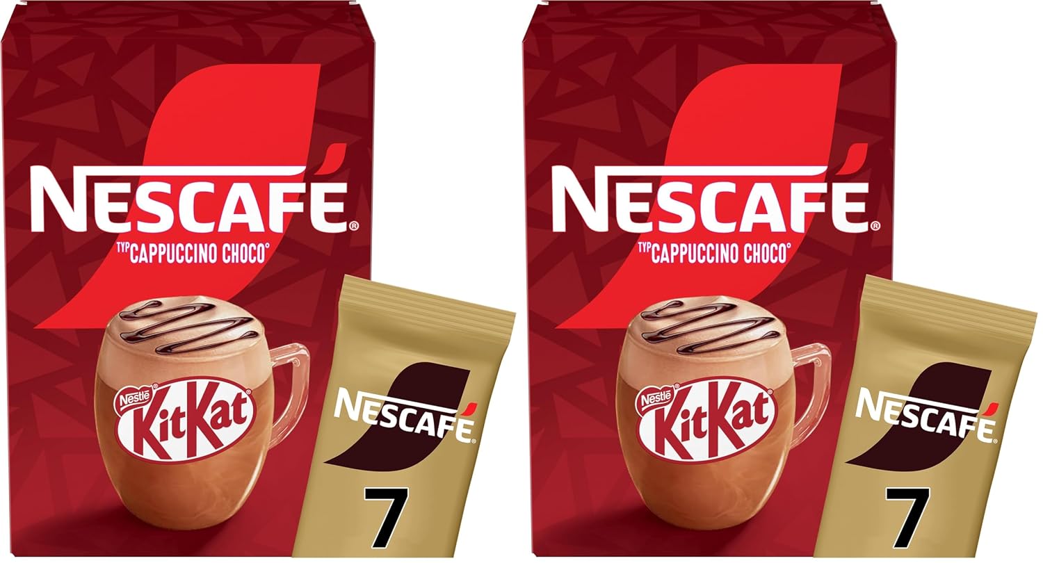 Detalle 2 de NESCAFÉ TypCappuccino Choco KitKat – Getränkepulver-Sticks mit löslichem Bohnenkaffee, 3er Pack (7 Sticks à 21 g)